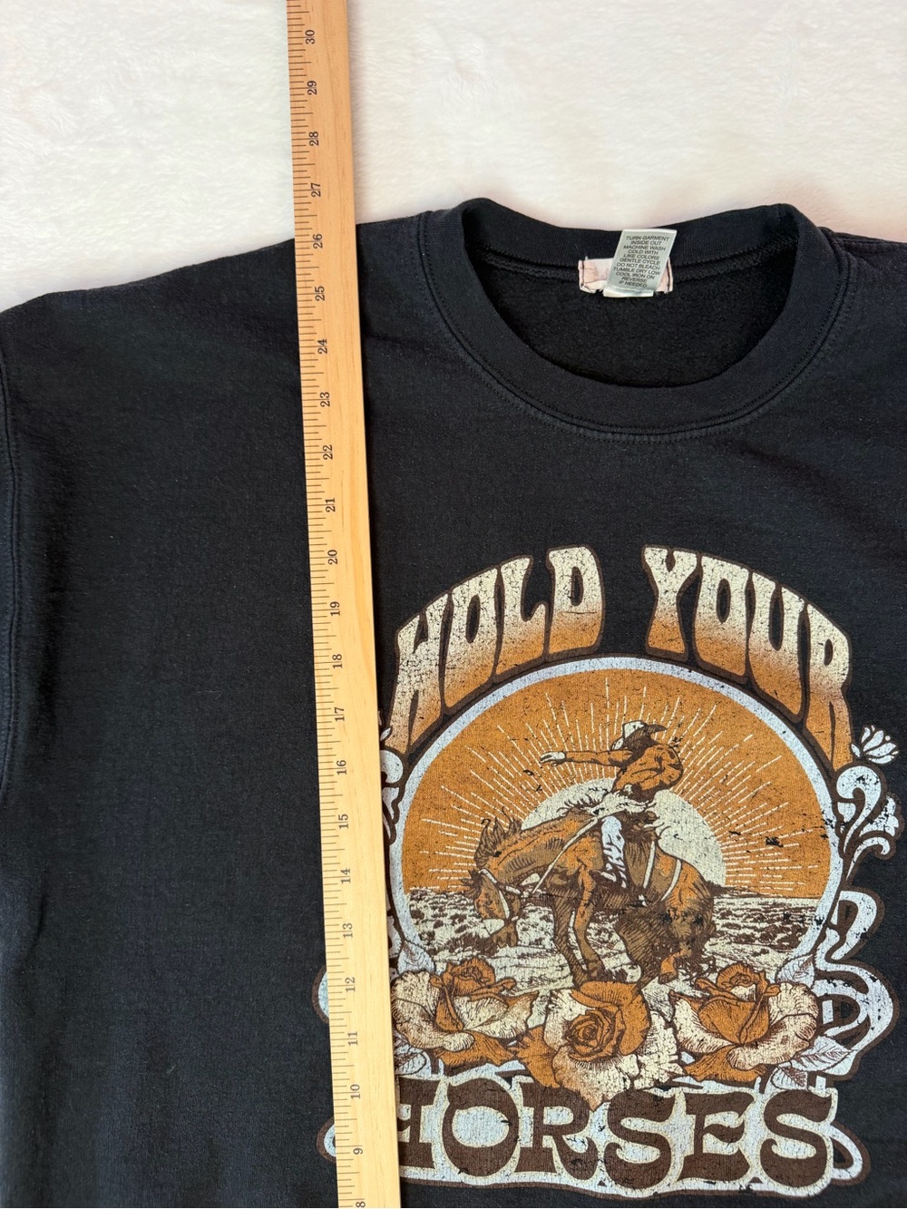Hold Your Horses Western Cowboy Graphic Sweatshirt Oversized Boho Ranch L XL - Picture 5 of 6
